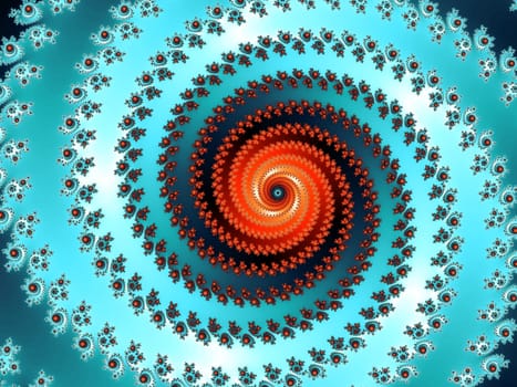 Digital computer graphic - rendering. Fractal spiral in a red - blue colors for design.