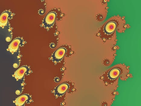 Digital computer graphic - rendering. Patterned fractal background in a bright colors for design.