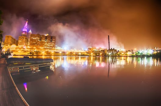 Cleveland. Image of Cleveland downtown at night