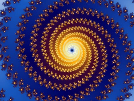 Digital computer graphic - rendering. Patterned fractal spiral in bright colors  for design.