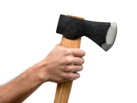 Axe with wooden handle isolated on a white