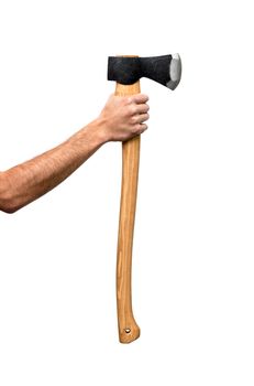 Axe with wooden handle isolated on a white