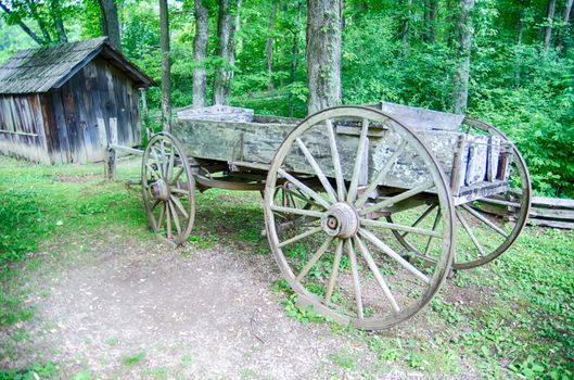 Historic Edwin B. Mabry Grist Mill (Mabry Mill) in rural Virginia on Blue Ridge Parkway and reflection on pond in summer