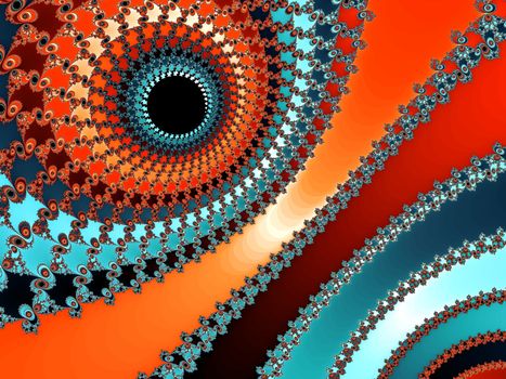 Digital computer graphic - rendering. Patterned fractal background in a red - blue colors for design.