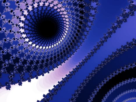 Digital computer graphic - rendering. Decorative fractal spirals in a dark - blue colors for design.