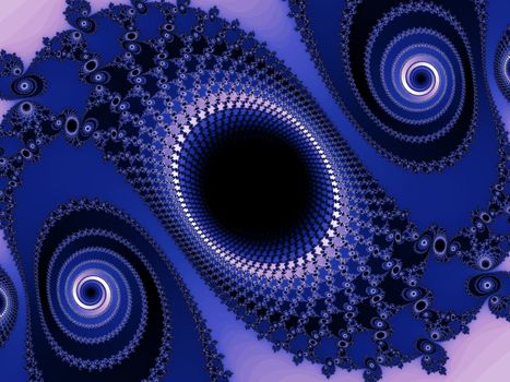 Digital computer graphic - rendering. Decorative fractal spiral in a dark - blue colors for design.