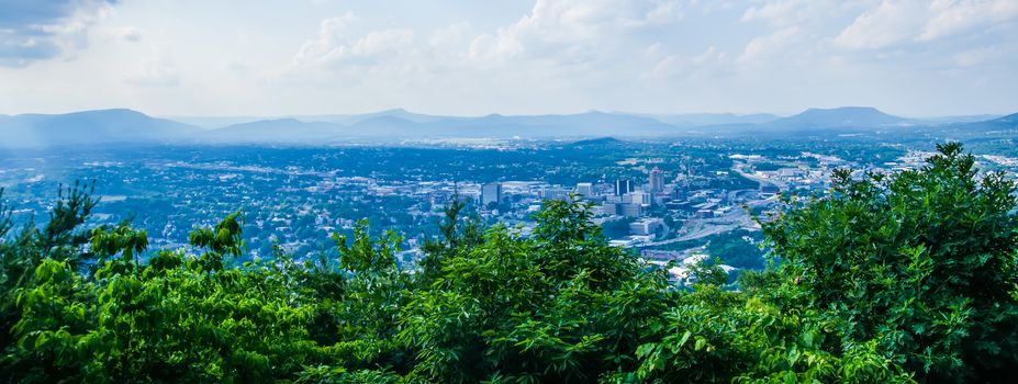 Roanoke City as seen from Mill Mountain Star at dusk in Virginia, USA.