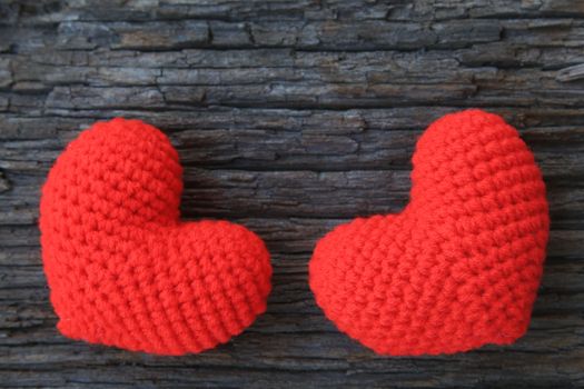 Love hearts on wooden  background