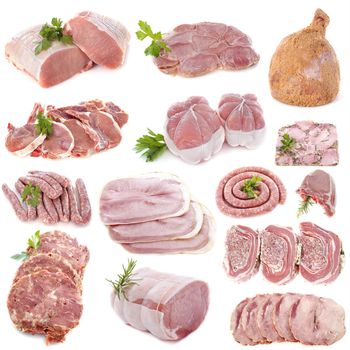 pork meat in front of white background