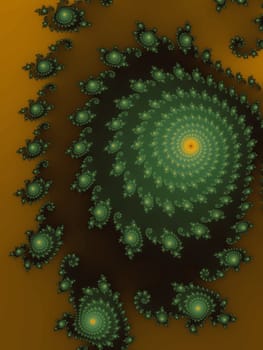 Digital computer graphic - rendering. Decorative fractal spiral in a dark - green colors for design
