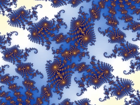 Digital computer graphic - rendering. Textural fractal background with spiral fir design