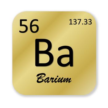 Black barium element into golden square shape isolated in white background