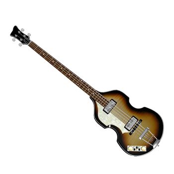 Beautiful detailed brown bass guitar in white background