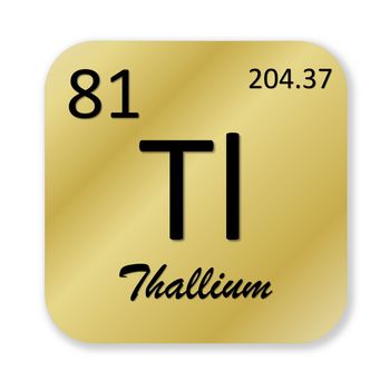 Black thallium element into golden square shape isolated in white background