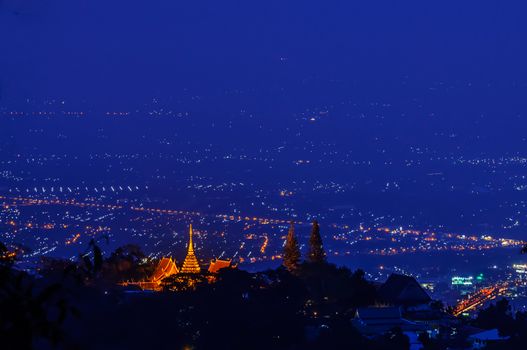 Chiang mai night light landscape from Doi Suthep , Thailand. 