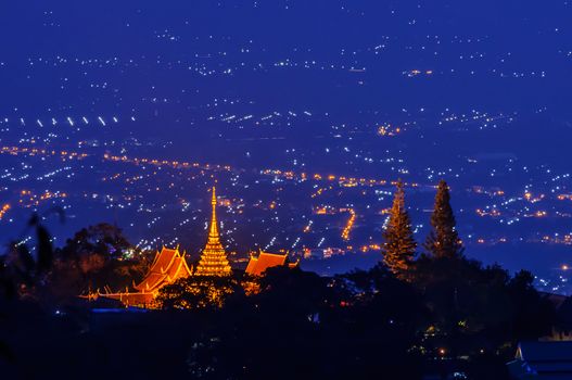 Chiang mai night light landscape from Doi Suthep , Thailand. 