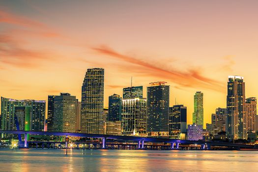 Famous cIty of Miami, Florida, USA, summer sunset