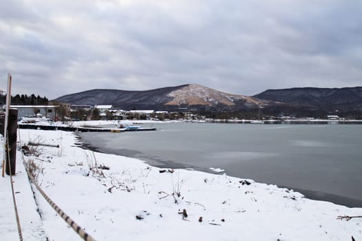 lake Kawaguchiko view in winter season Japan