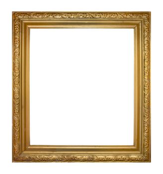 Embossed wooden frame golden color pictures on a white background