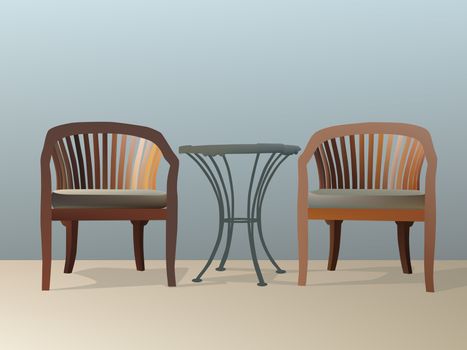 Vector and illustration of two chairs and table