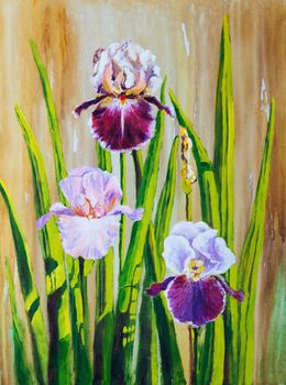 Irises:  An original work of art with acrylics on canvas.