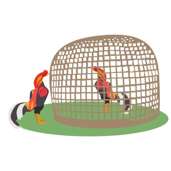 Vector and illustration of chicken in bamboo coop