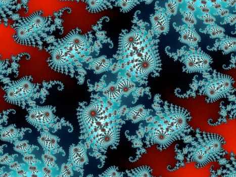 Digital computer graphic - rendering. Decorative fractal background in a blue - red colors for design.