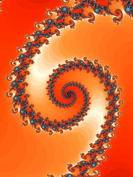 Digital computer graphic - rendering. Patterned fractal spiral on a orange background for design.