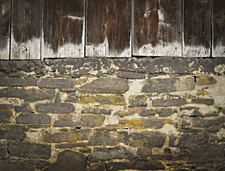 background or texture old barn wall wood and stone