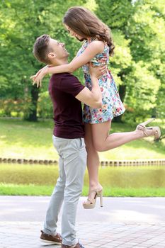 Cute, young couple in the park