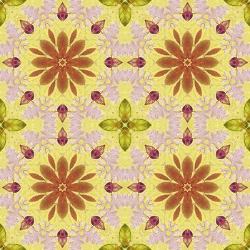 Artistic background, abstract seamless floral pattern with colorful leaves of plants