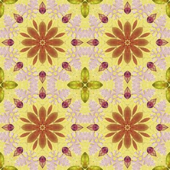 Artistic background, abstract seamless floral pattern with colorful leaves of plants