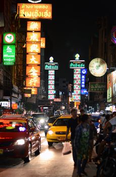 BANGKOK - MARCH 21: The China Town at Yaowarat Road. Neon light at night, Bangkok, Thailand on March 21, 2014. Yaowarat Road is a main street in Bangkok's Chinatown, it was opened in 1891 in the reign of King Rama V. 