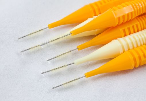  Close up interdental brush on white background