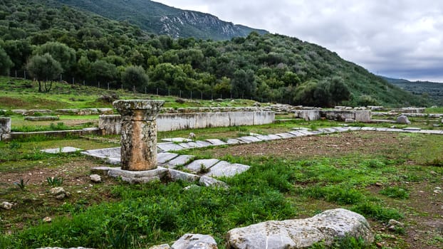 Pillar ruins at Ancient Troizina , Peloponnese, Greece