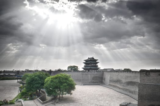 Great city walls in Ancient town Pingyao, Shanxi province,