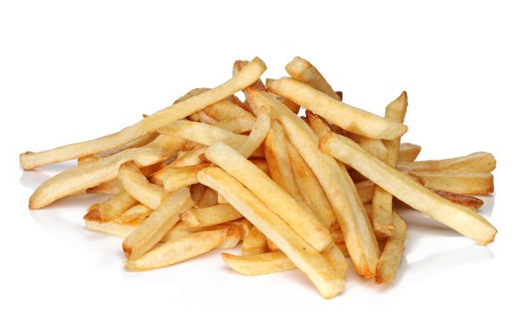 Pile of french fries isolated on white
