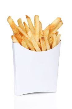 French fries in a white box isolated