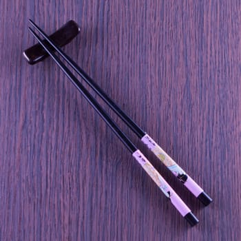 Black chopsticks for asian food in full view