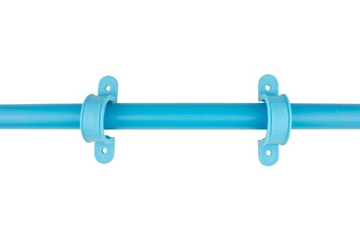 Pvc anchor mounting blue plumbing isolated with a white background.