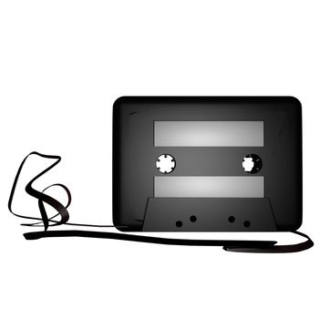 Cassette with tape going outside, 3d render