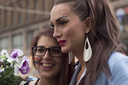 MILAN-ITALY,JUNE 28,2014: An unidentified man taking part in eleventh Pride Week Day in Milan to support gay rights, on June 28,2014 in Milan ,Italy