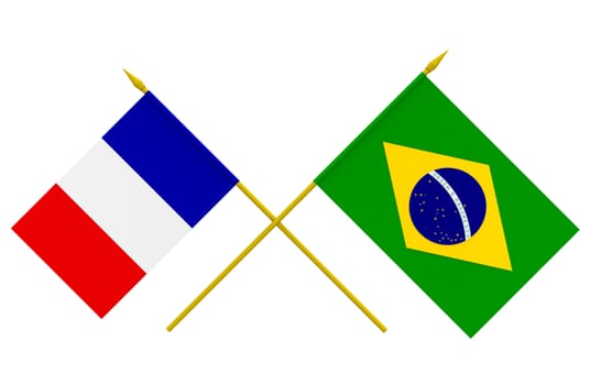 Flags of France and Brazil, 3d render, isolated