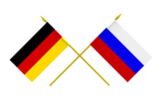 Flags of Russia and Germany, 3d render, isolated
