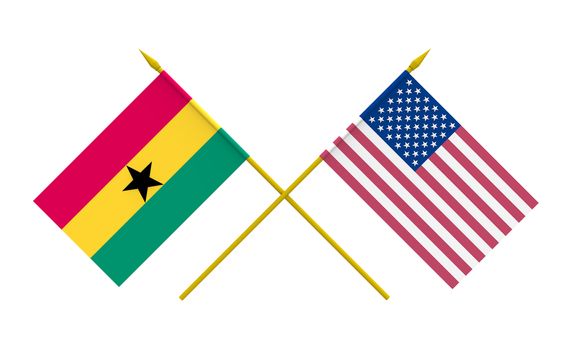 Flags of Ghana and USA, 3d render, isolated