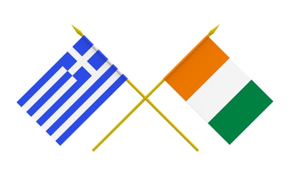 Flags of Greece and Ivory Coast, 3d render, isolated