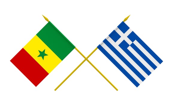 Flags of Greece and Senegal, 3d render, isolated