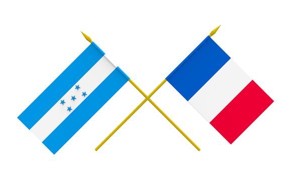 Flags of Honduras and France, 3d render, isolated