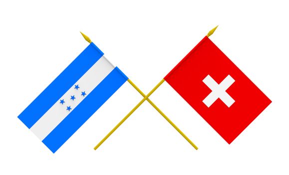 Flags of Honduras and Switzerland, 3d render, isolated