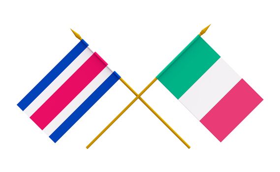 Flags of Italy and Costa Rica, 3d render, isolated